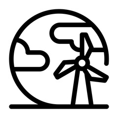 Icono de energía eólica con planeta. Energía renovable, protección del planeta. Molino de viento junto a un globo terráqueo. Ilustración vectorial