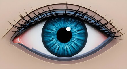 Eye, Blue eye, Iris, Close-up of a stylized blue eye with long eyelashes