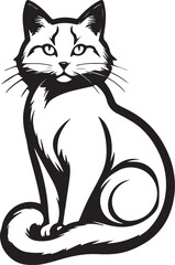Sitting Cat Illustration: A captivating monochrome illustration of a graceful cat, seated with poise and elegance, showcasing its sleek lines and expressive eyes. 