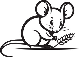 Whimsical Mouse with Wheat: A cute illustration of a cheerful mouse holding a stalk of wheat, symbolizing nature's simple bounty.