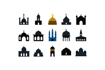 different mosque icon sets on white background .svg