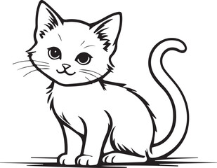 Cute Kitten in Monochrome: An adorable monochrome illustration of a sweet kitten, showcasing its playful charm and innocent gaze.
