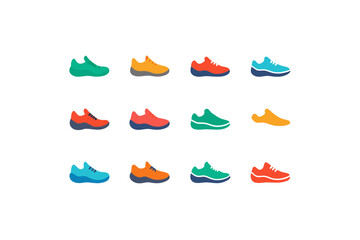 different running shoe icon sets on white 