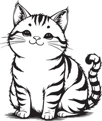 Whimsical Kitten: A delightful monochrome depiction of a charming kitten, exuding an air of sweetness with its innocent gaze and adorable posture.