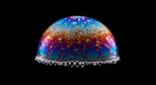 Soap bubble, Bubble, Iridescent, Abstract iridescent soap bubble on black background