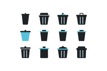 different trash bin icon sets on white 