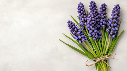 Obraz premium Purple Muscari Flower Bouquet on Gray Textured Background