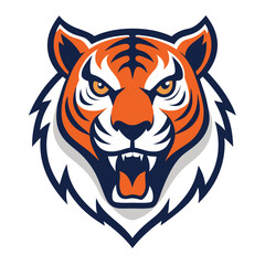 Fototapeta premium Roaring Tiger Head Illustration Bold Orange and Blue Sports Mascot Design