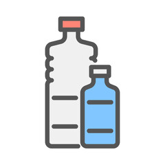 plastic bottle waste filled outline icon. plastic trash color line illustration.