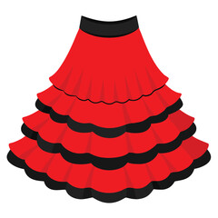 Ruffled Red Flamenco Skirt with Black Trim, Traditional Spanish Dance Apparel Isolated