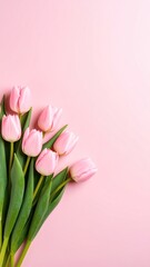 Pink Tulips Bouquet with Spring Flowers, and Pink Background.