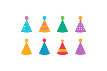 different-party-hat-icon-sets-on-white