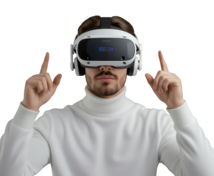 White VR Headset, Futuristic Cutout on Transparent Background.