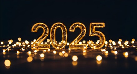 2025, New year, New year's eve, Illuminated 2025 New Year's Eve Sign with Fairy Lights
