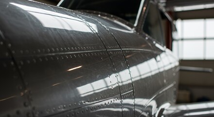 Close-up of a Vintage Airplane's Metallic Surface
