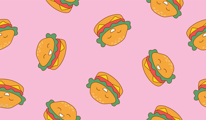 Cute burger pattern background vector design