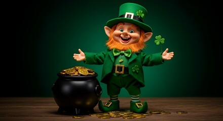 Leprechaun, Leprechauns, St patricks day, Leprechaun with Pot of Gold and Shamrocks for St Patrick's Day