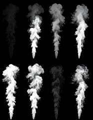 Smoke plumes with vapor, steam, alpha channel, and effect.