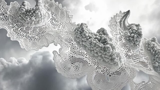 Abstract grayscale network forms with textured clusters