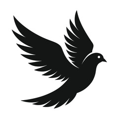 Stylized Black Bird Silhouette with Wings Spread in Flight Against White Backdrop