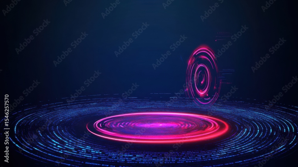 Poster abstract digital background with glowing circles and dynamic lines for technology themes