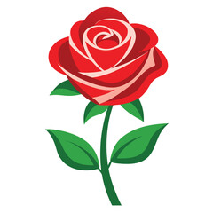 Stylized Red Rose Illustration Elegant Blossom with Green Leaves on a White Background