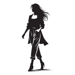 Powerful walking lady Stride of a Woman Moving with Force and Strong Resolve - Walking Woman silhouette - Walking woman Vector - Silhouette of walking woman

