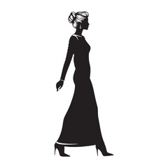 Fototapeta premium Calm walking woman Person Progressing with a Steady and Balanced Rhythmic Pace - Walking Woman silhouette - Walking woman Vector - Silhouette of walking woman 