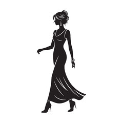 Joyful walking lady Spirit Taking a Happy Stroll with a Light and Free Heart - Walking Woman silhouette - Walking woman Vector - Silhouette of walking woman
