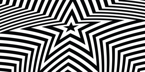 Abstract hypnotic pattern with black-white striped lines. Psychedelic background. Op art, optical illusion. Modern design, graphic texture.