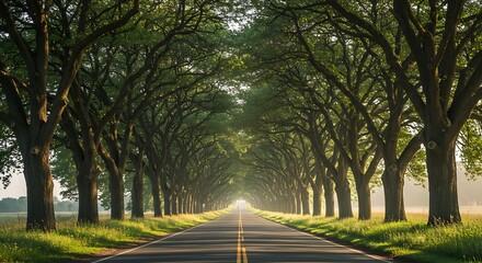 Obraz premium A path of trees with a road