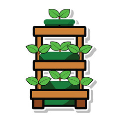 Vertical Garden Cartoon Illustration Three Tiered Planter with Fresh Green Sprouts