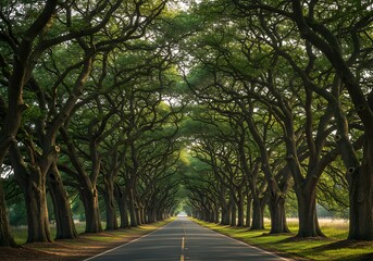 Obraz premium A path of trees with a road