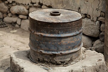 Naklejka premium Industrial oil drum left to rust high resolution picture