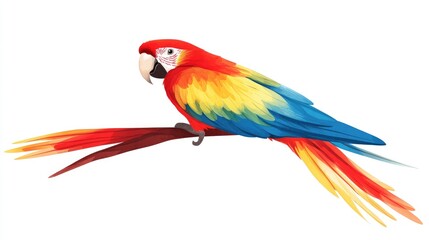 Fototapeta premium Pretty side profile of a scarlet macaw bird on a perch. 