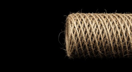 Jute twine, Twine, Rope, Close-up of a Roll of Natural Jute Twine on Black Background