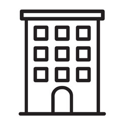Monochrome vector of a basic structure, outlined in solid black lines to create a clean, minimalist icon of a tall city building.

