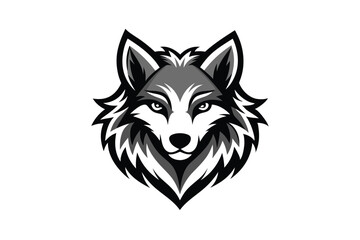 Stylized black and grey wolf gazes forward intensely against a white background creating a striking visual