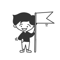doodle boy holding flag illustration cartoon
