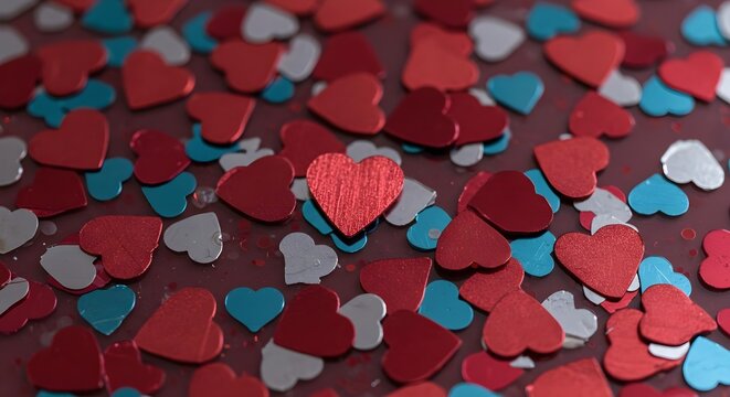 Hearts, Heart shapes, Red hearts, Scattered Red, Silver, and Teal Hearts