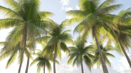 Palm trees reaching skyward, vibrant green fronds