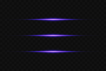 Horizontal beams of light with glow effect. On transparent background