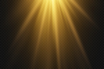 Sun rays effect with warm golden glow. On transparent background.