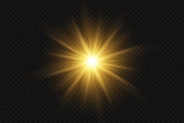 Sun rays effect with warm golden glow. On transparent background.