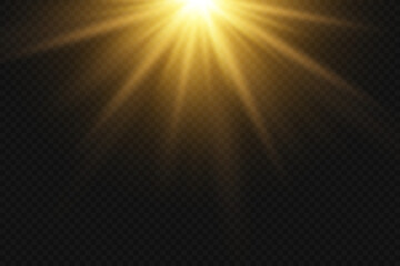 Sun rays effect with warm golden glow. On transparent background.