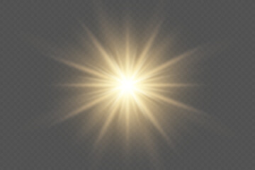 Sun rays effect with warm golden glow. On transparent background.