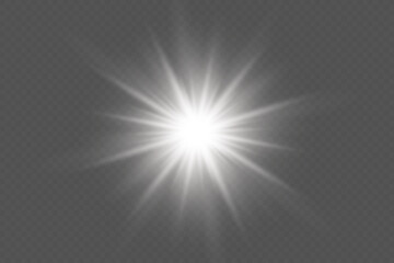 Bright white light beam effect with transparent background for glow, spotlight or skylight.