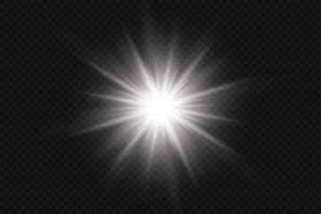 Bright white light beam effect with transparent background for glow, spotlight or skylight.