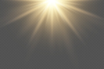 Sun rays effect with warm golden glow. On transparent background.