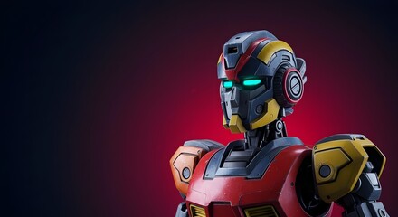 Robot, Android, Cyborg, Futuristic Robot Portrait Red, Yellow, and Black Mech
